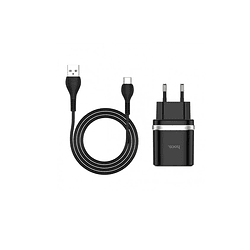 CARGADOR CON CABLE TIPO C NEGRO DUAL - Image 1