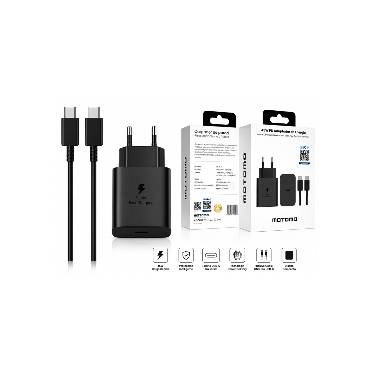 Cargador Rápido Tipo C 45w Motomo PD-LS45 Con Cable - SEC