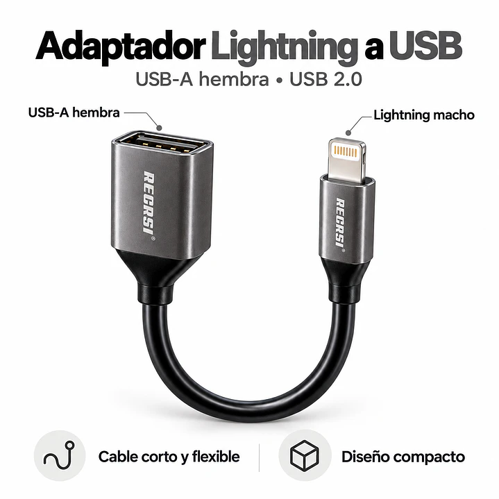 Adaptador Lightning a USB-A Hembra OTG USB 2.0  2