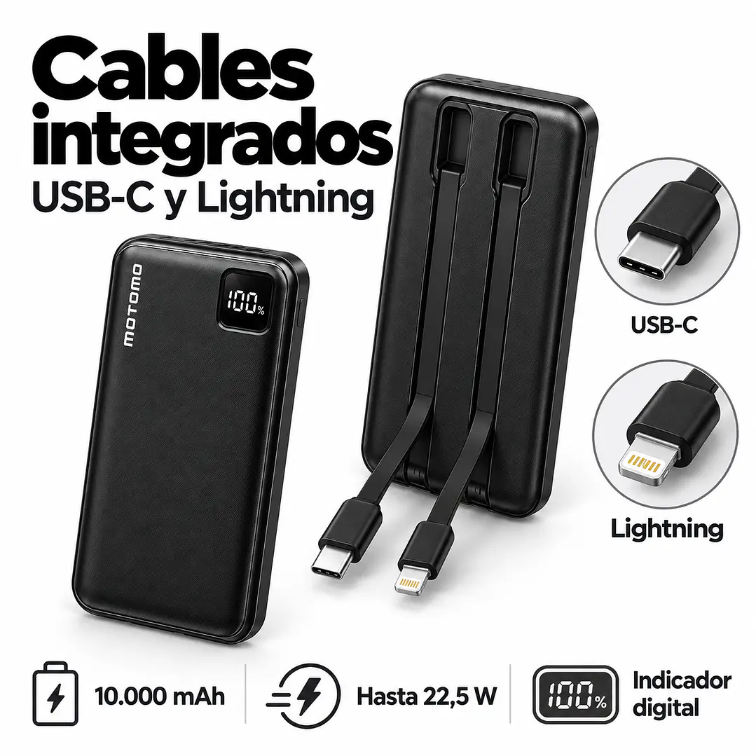 Power Bank Motomo Carga Rápida 22.5W con Cable  MO-PB10C 10000 mAh  2