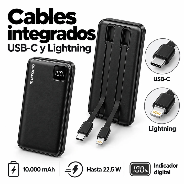 Power Bank Motomo Carga Rápida 22.5W con Cable  MO-PB10C 10000 mAh  2