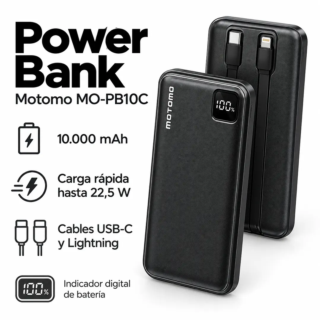 Power Bank Motomo Carga Rápida 22.5W con Cable  MO-PB10C 10000 mAh  3