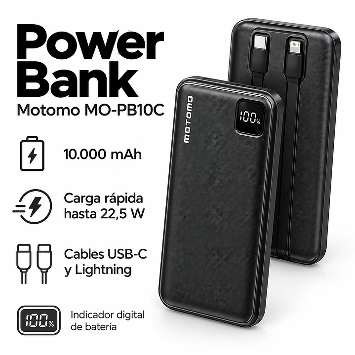 Power Bank Motomo Carga Rápida 22.5W con Cable  MO-PB10C 10000 mAh  3