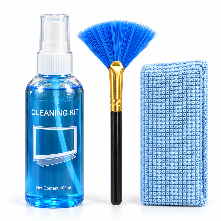 Kit de Limpieza para Pantallas 100 ml con Cepillo y Paño de Microfibra 1