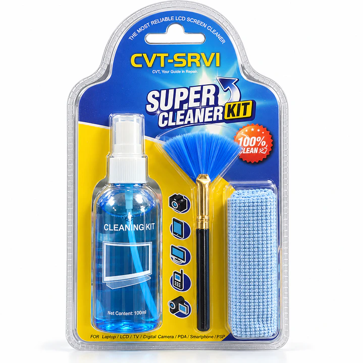 Kit de Limpieza para Pantallas 100 ml con Cepillo y Paño de Microfibra 2