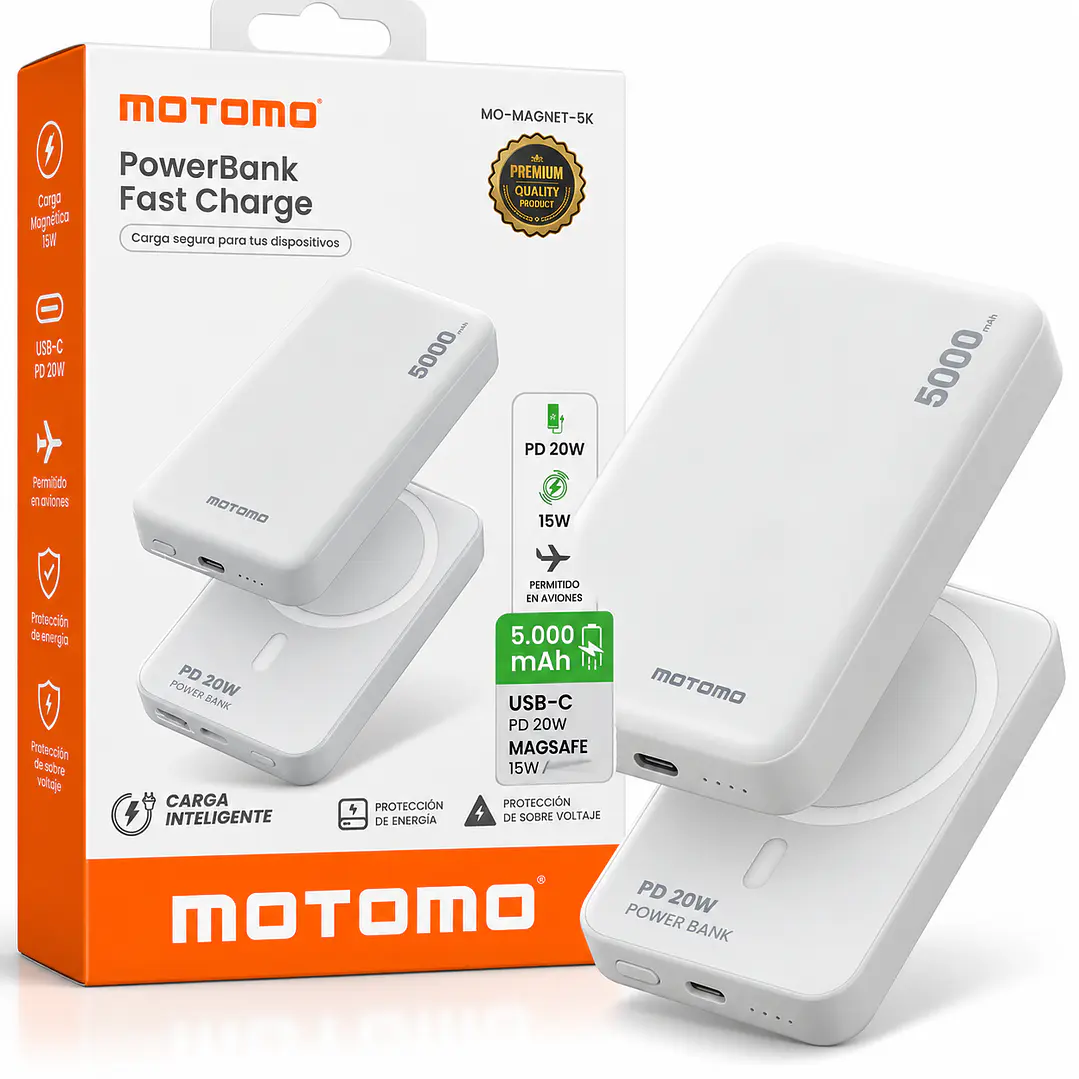 Power Bank Magsafe Motomo 5000mAh – Carga Inalámbrica 15W y USB-C PD 20W 2