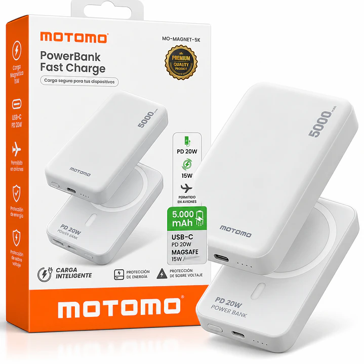 Power Bank Magsafe Motomo 5000mAh – Carga Inalámbrica 15W y USB-C PD 20W 2