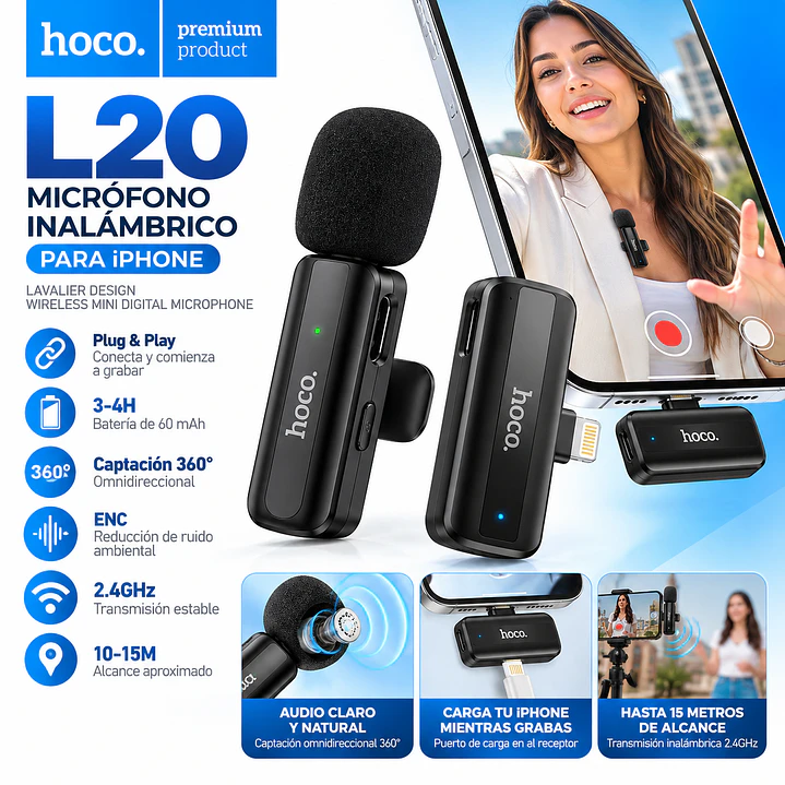 Microfono Inalámbrico Compatible con iphone conexion Lightning L20 2