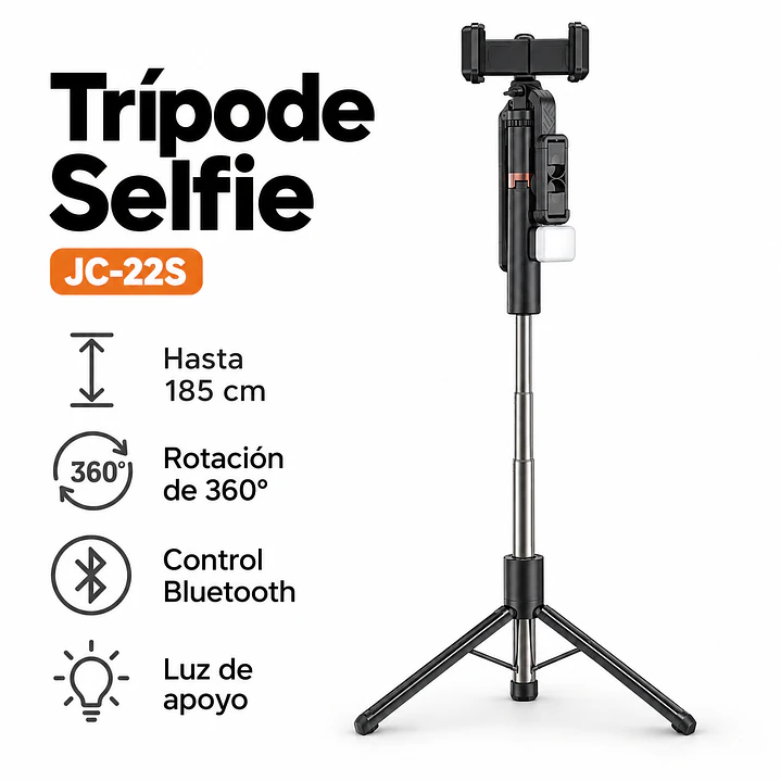 Trípode Selfie Stick Bluetooth JC-22S 185 cm con Luz y Control Remoto 2