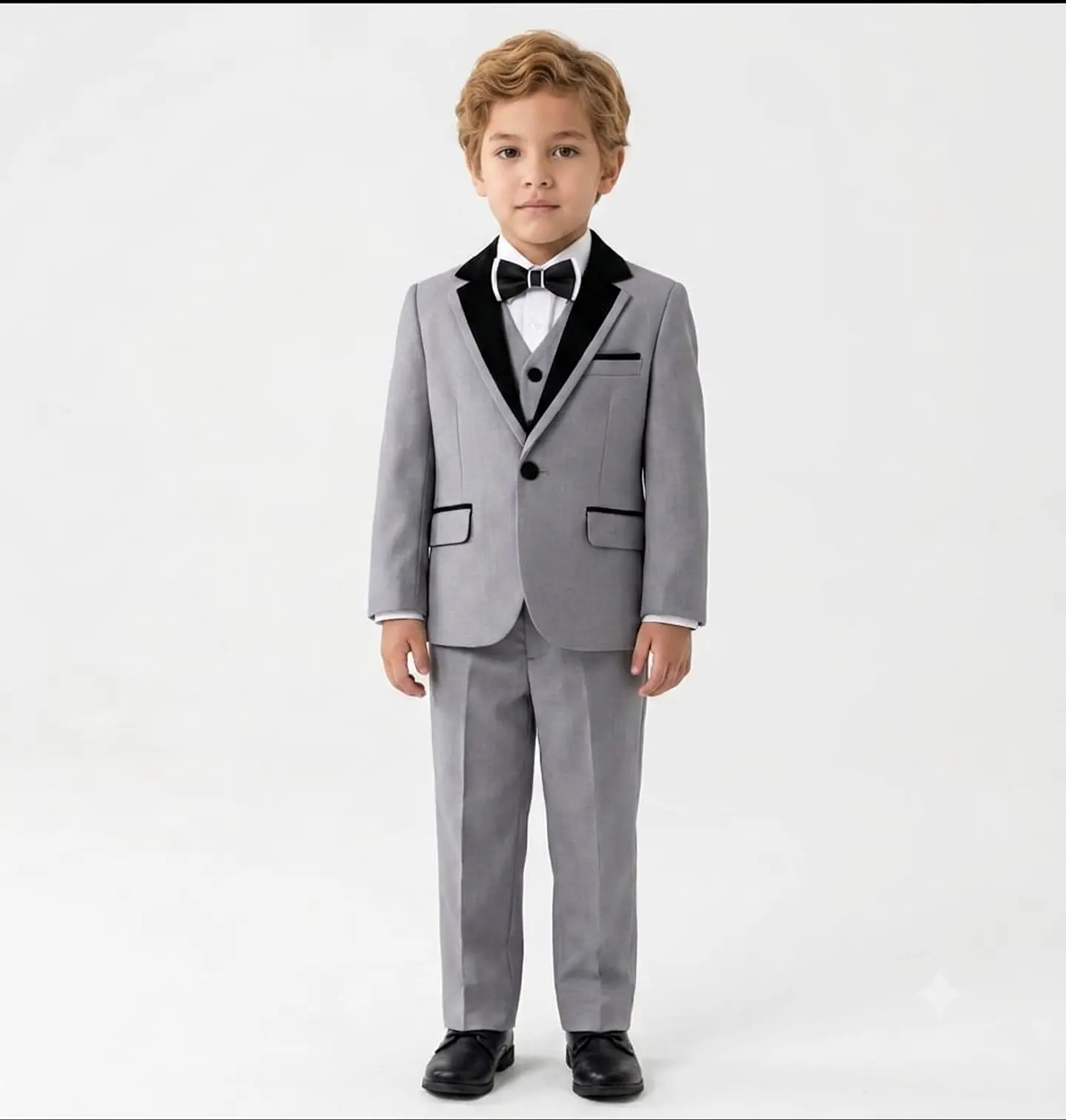 Terno Formal de Niño Gris Premium con Solapa Texturizada (Tallas 4 a 12) 1