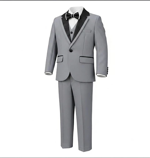 Terno Formal de Niño Gris Premium con Solapa Texturizada (Tallas 4 a 12)