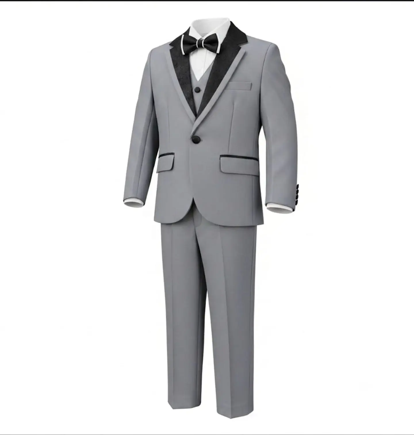 Terno Formal de Niño Gris Premium con Solapa Texturizada (Tallas 4 a 12) 2