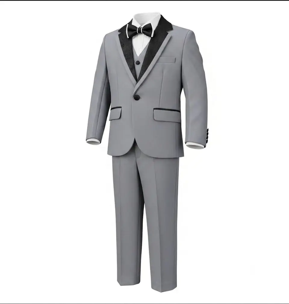 Terno Formal de Niño Gris Premium con Solapa Texturizada (Tallas 4 a 12) 2
