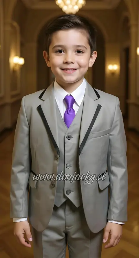 Terno Gris Plata Slim Fit para Niño - Conjunto 5 Piezas