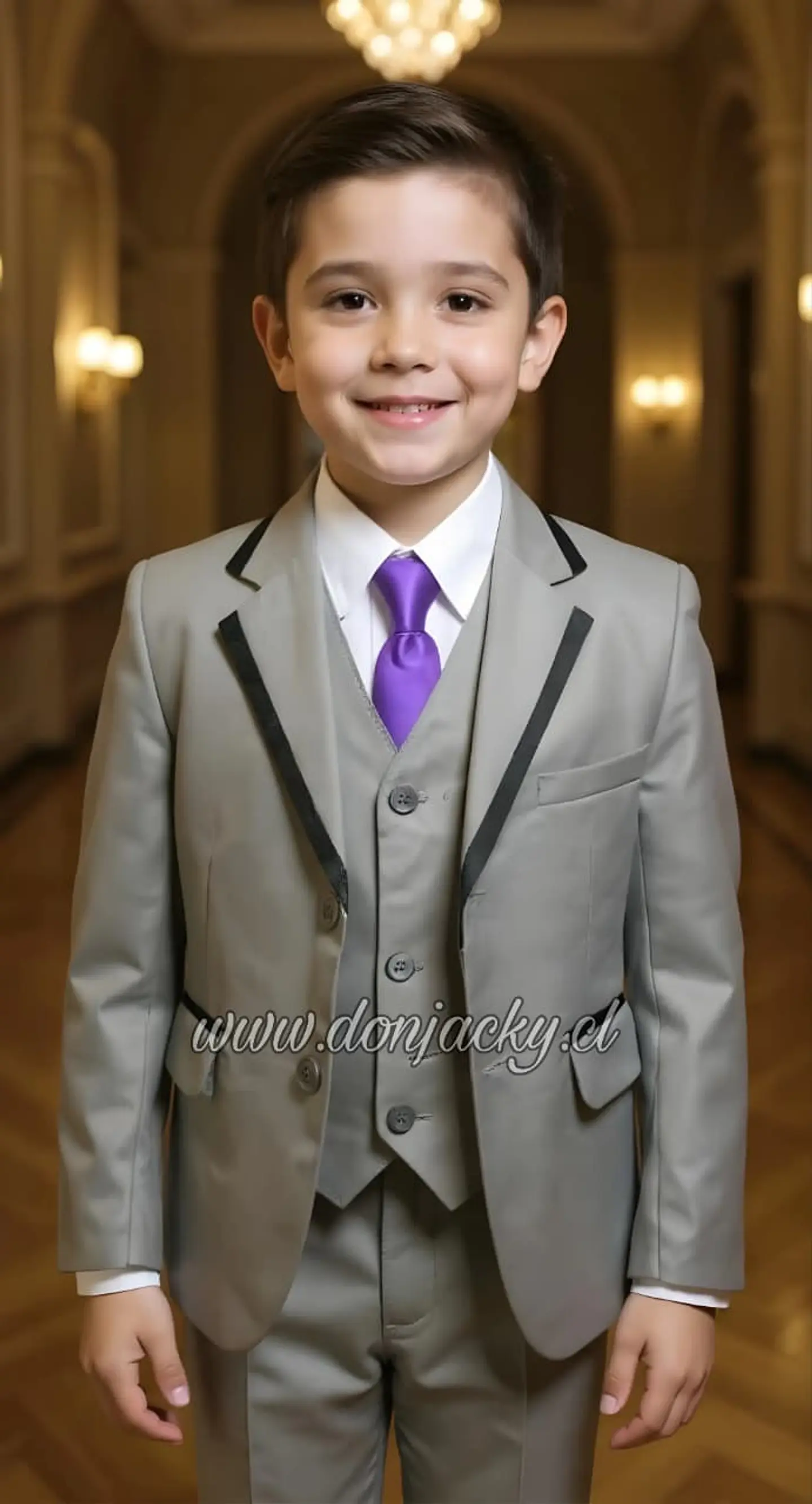 Terno Gris Plata Slim Fit para Niño - Conjunto 5 Piezas 1