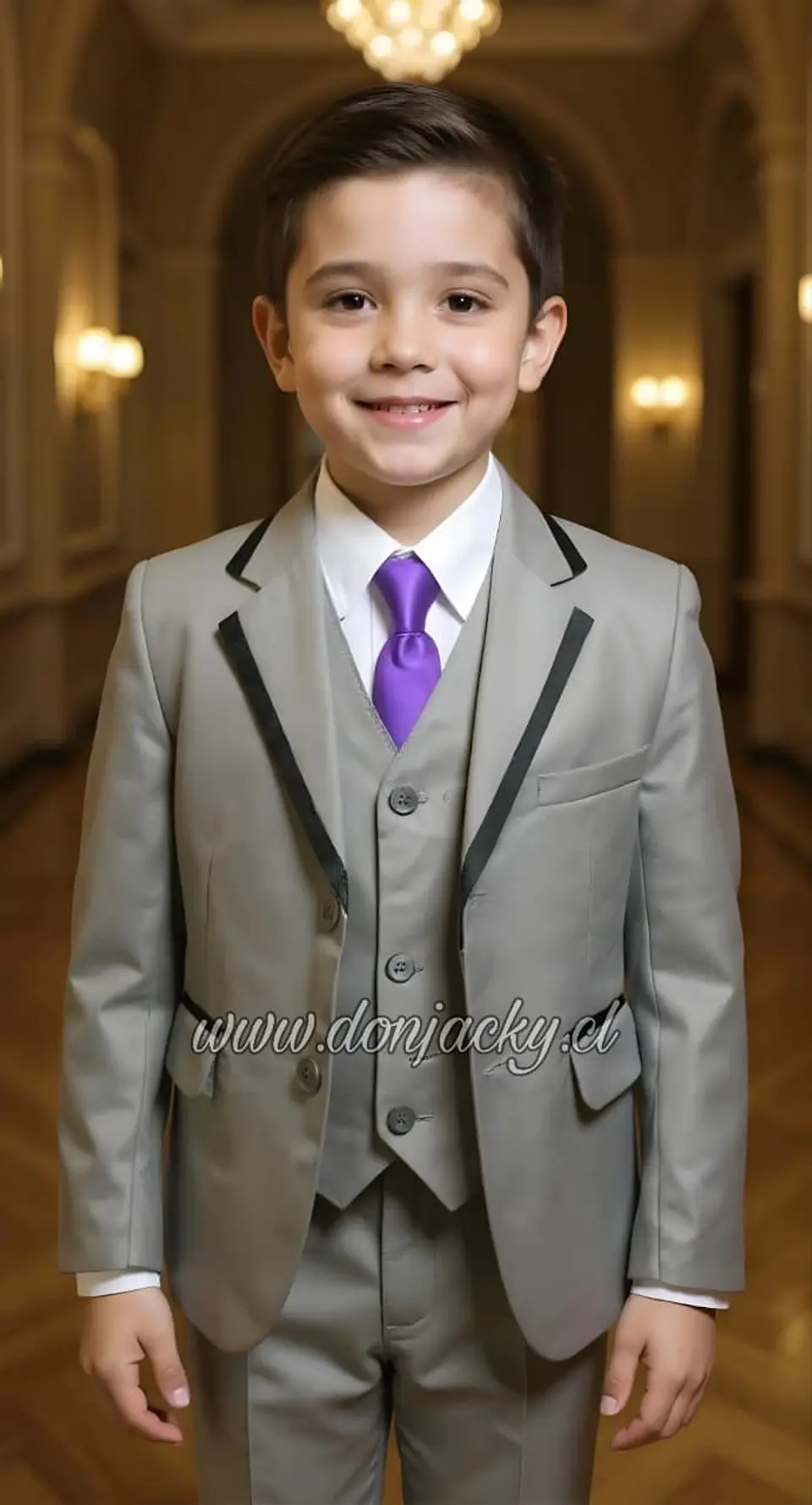 Terno Gris Plata Slim Fit para Niño - Conjunto 5 Piezas 1