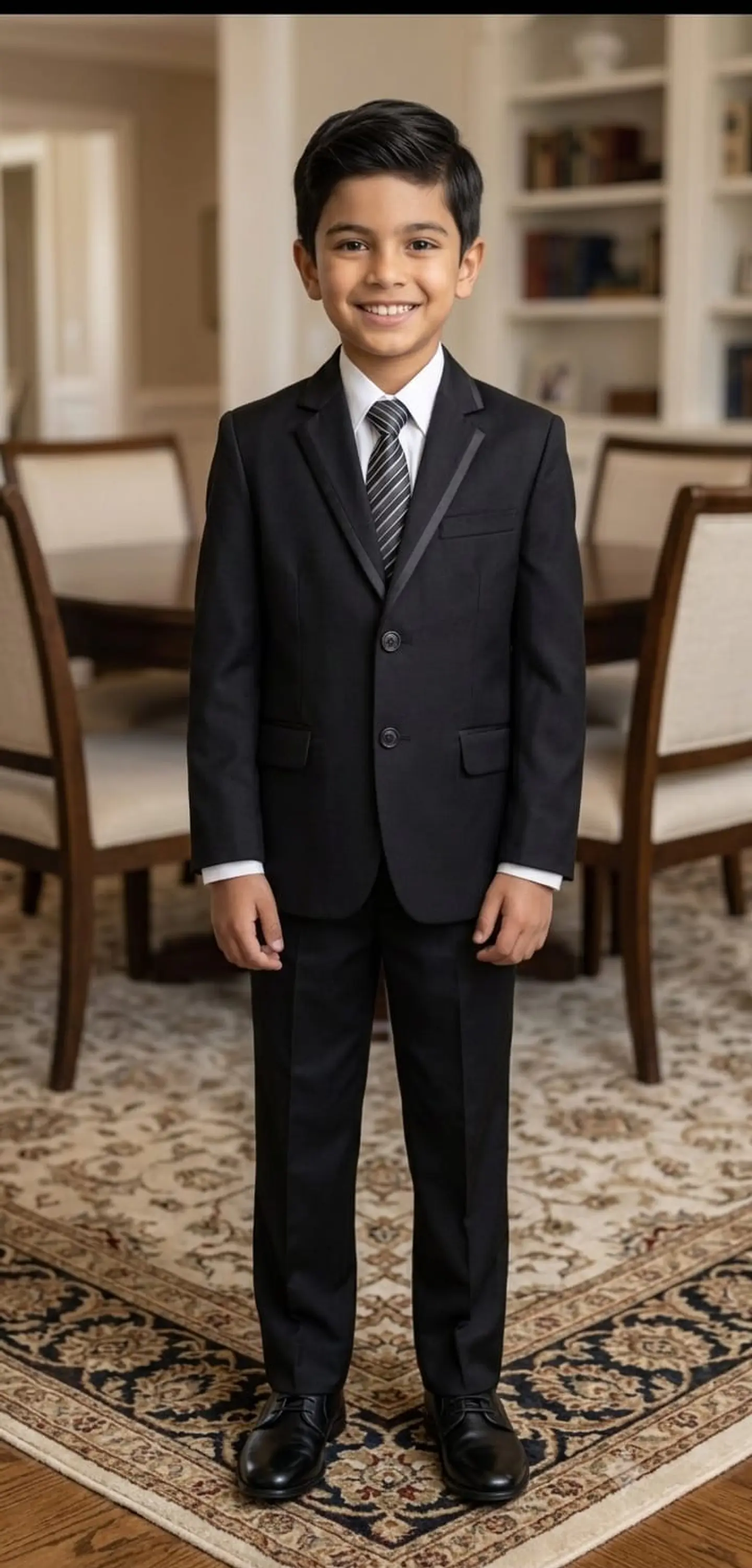 Traje Completo de 5 Piezas Negro con Solapa Satinada para Niño (Gala y Ceremonia) 1