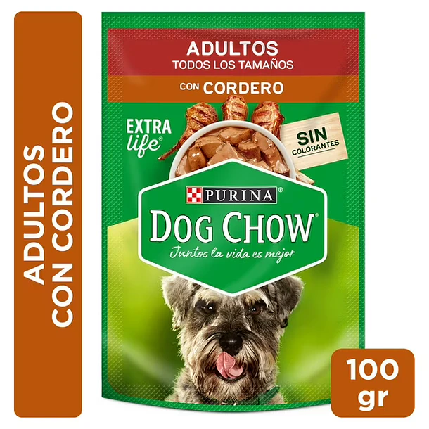 Pouch Dog Chow Perro Adulto Todos los Tamaños Cordero 100g