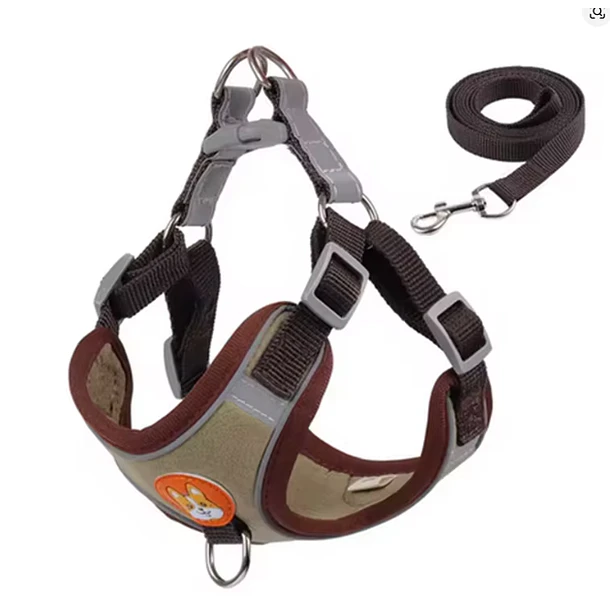 Pack arnés ajustable + correa para perros pequeños y medianos Café -Talla M (3.5-6.5Kg) 1