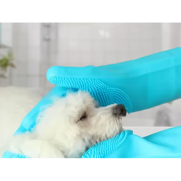 Guantes de Silicona para limpieza de Mascotas - Azul 3