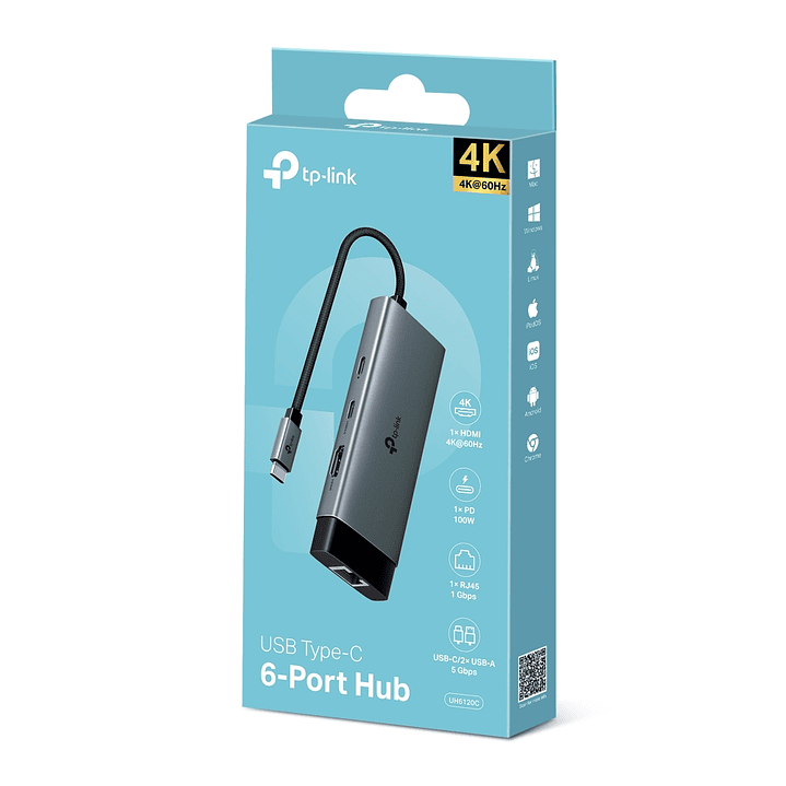 Hub USB-C TP-Link 6 en 1 con HDMI 4K y Carga Rapida 4