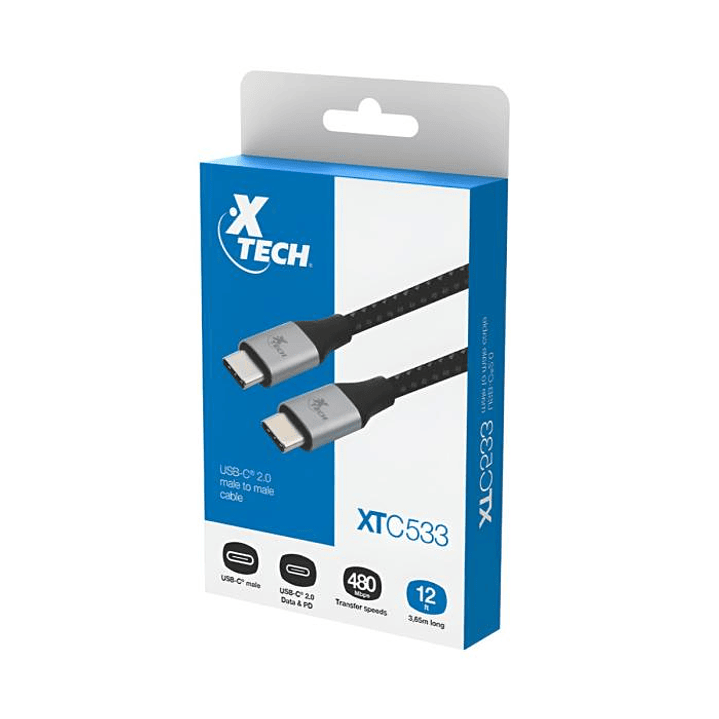 Cable Xtech USB-C a USB-C 2.0 3.66m Trenzado XTC-533 2