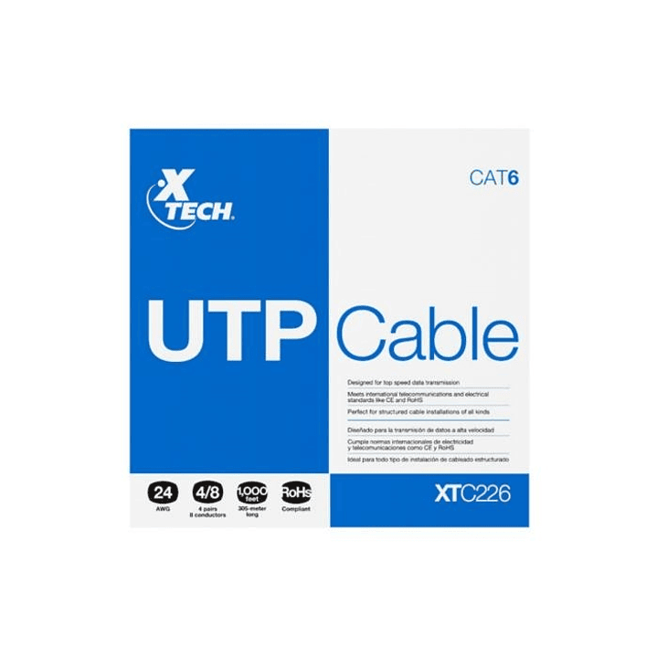 Caja Cable UTP Xtech CAT6 305 Metros 24AWG Color Gris 2