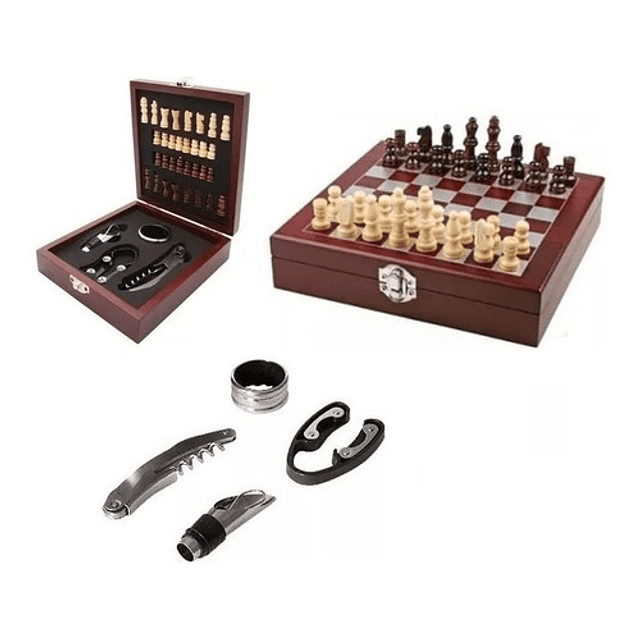 Set Abridor De Vino Con Ajedrez de Madera