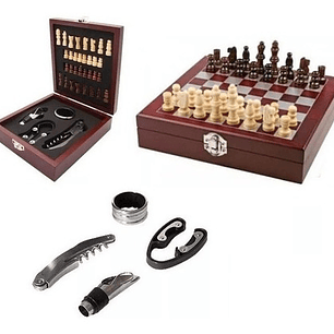 Set Abridor De Vino Con Ajedrez de Madera
