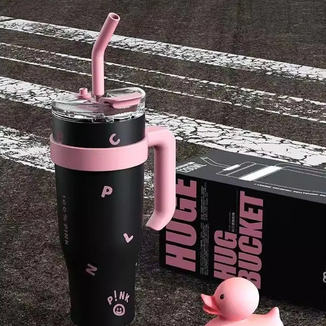 VASO TERMO MUG PINK ACERO 1.2 LTS CON ASA + BOMBILLA  3