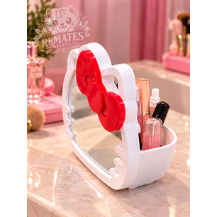 ESPEJO HELLO KITY + ORGANIZADOR DE MAQUILLAJE 