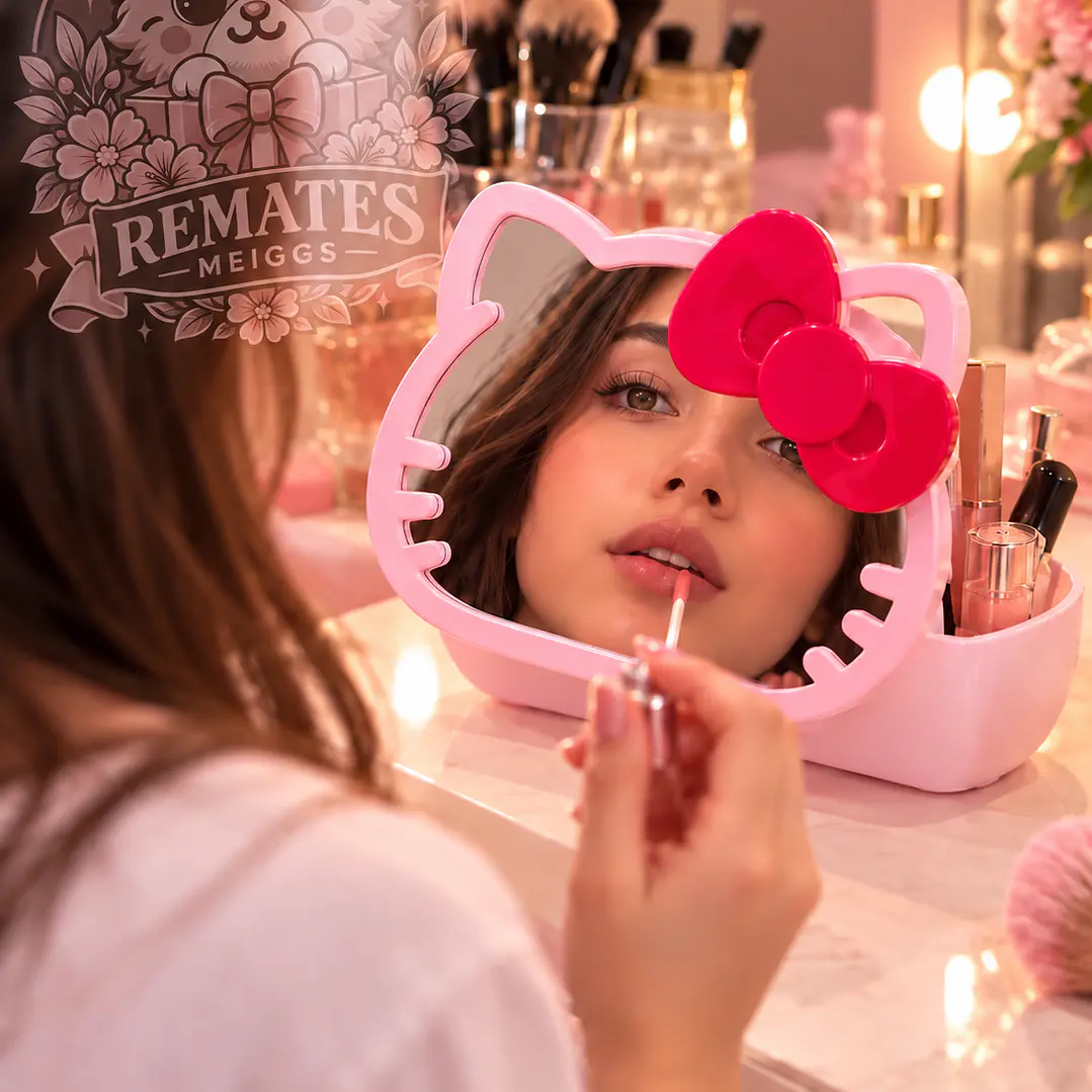 ESPEJO HELLO KITY + ORGANIZADOR DE MAQUILLAJE  2