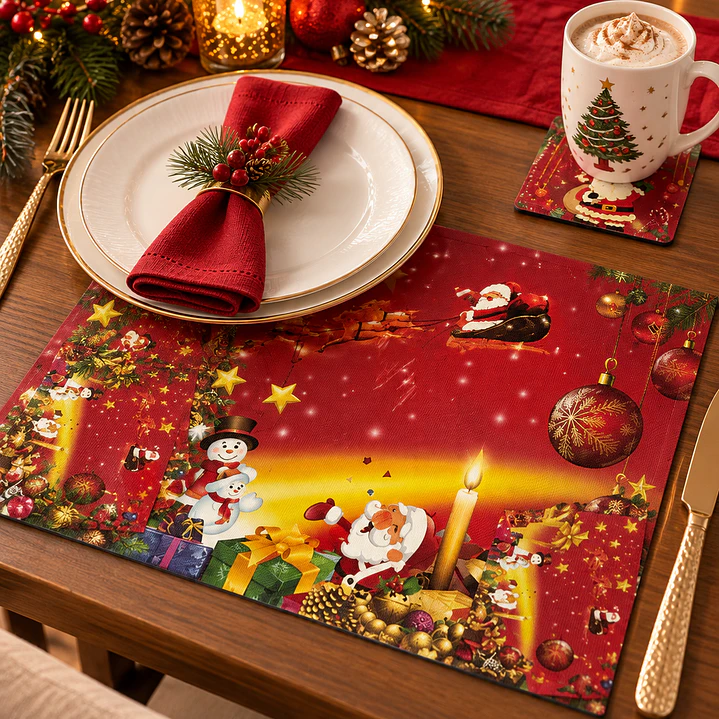 SET DE INDIVIDUALES + POSA VASOS NAVIDEÑOS  4