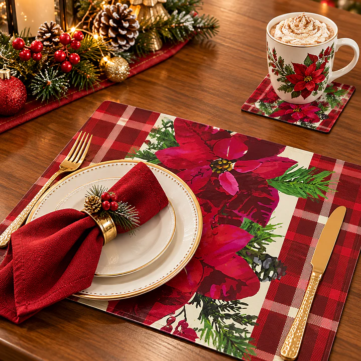 SET DE INDIVIDUALES + POSA VASOS NAVIDEÑOS  5