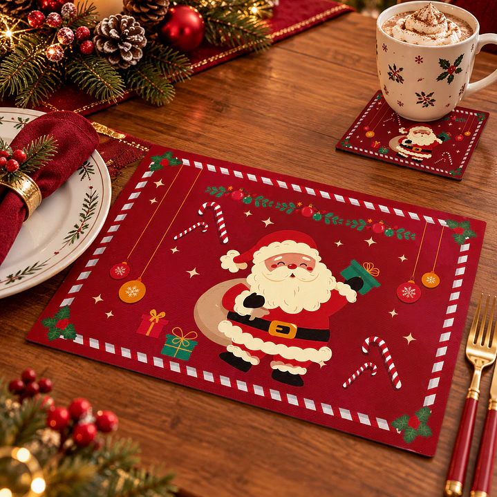 SET DE INDIVIDUALES + POSA VASOS NAVIDEÑOS  6