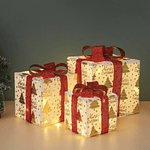 CAJAS DE REGALO DECORATIVAS CON LUCES 3PIEZAS