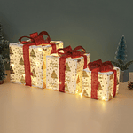 CAJAS DE REGALO DECORATIVAS CON LUCES 3PIEZAS