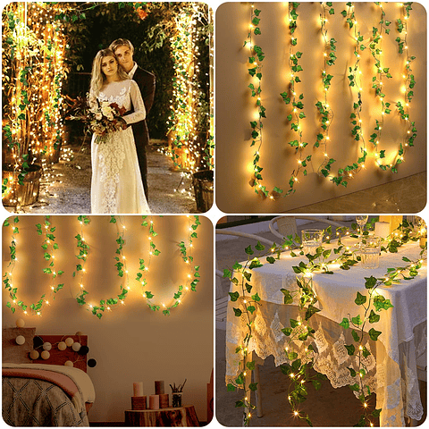 GUIRNALDA CORTINA HOJAS LED SOLAR 2x1M