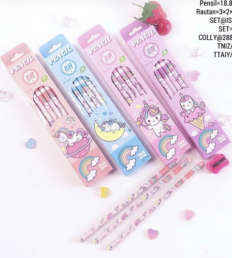 SET DE LÁPIZ GRAFITO UNICORNIO CAJITA 12UNDS
