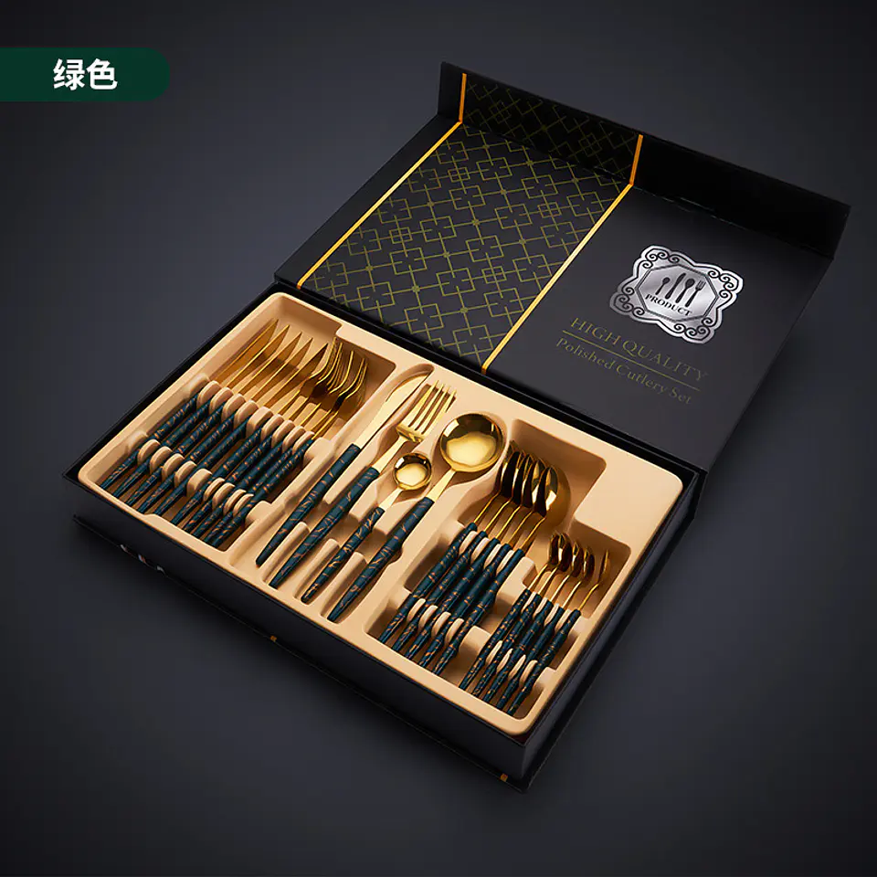 SET DE CUBIERTOS DORADO CON DISEÑOS CAJA 24PZS 3