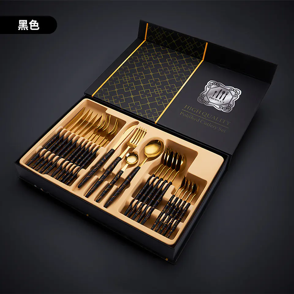 SET DE CUBIERTOS DORADO CON DISEÑOS CAJA 24PZS 4