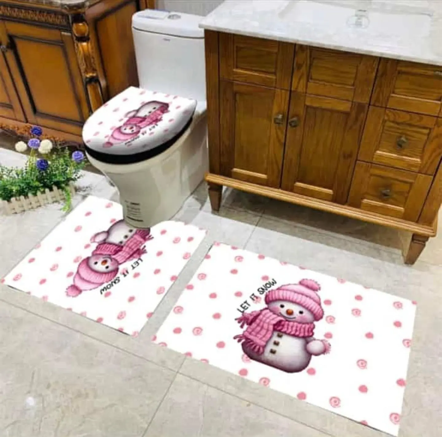 SET DE BAÑO NAVIDAD ROSADO 3PCS 1