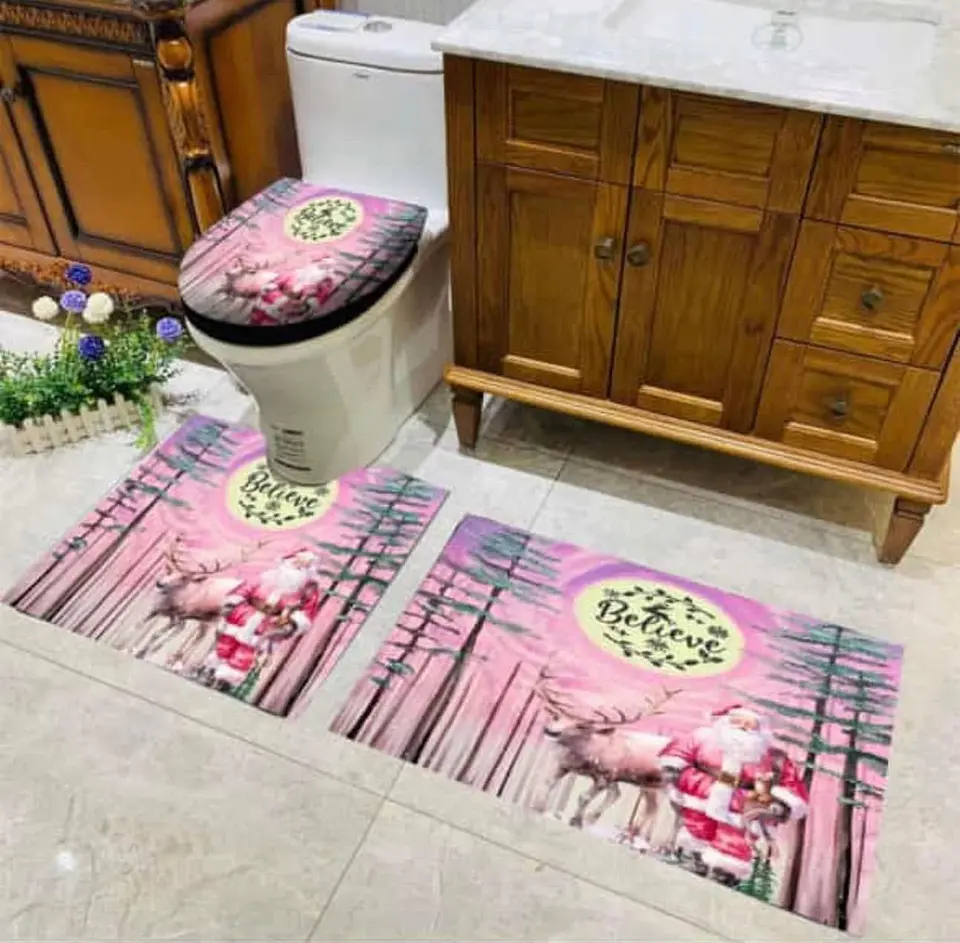 SET DE BAÑO NAVIDAD ROSADO 3PCS 3
