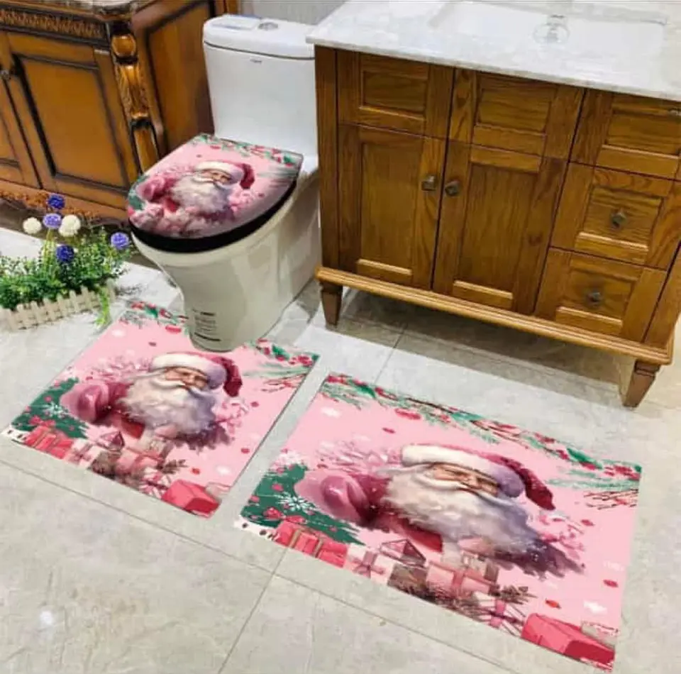 SET DE BAÑO NAVIDAD ROSADO 3PCS 4