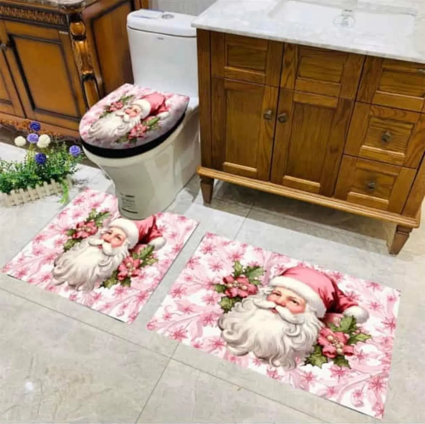 SET DE BAÑO NAVIDAD ROSADO 3PCS 5