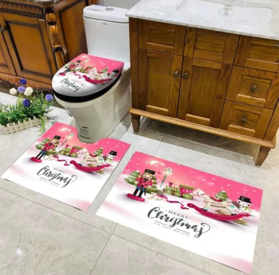 SET DE BAÑO NAVIDAD ROSADO 3PCS 6