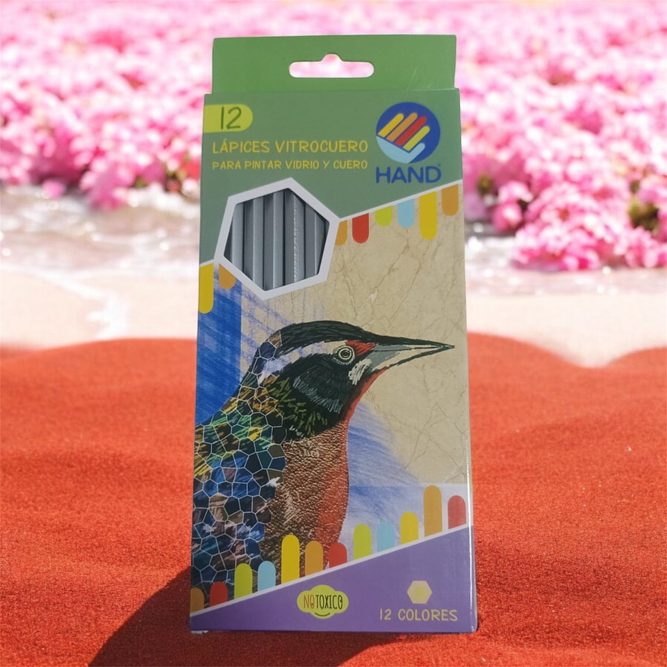 LAPICES VITROCUERO PINTA VIDRIO Y CUERO CAJITA 12COLORES  1