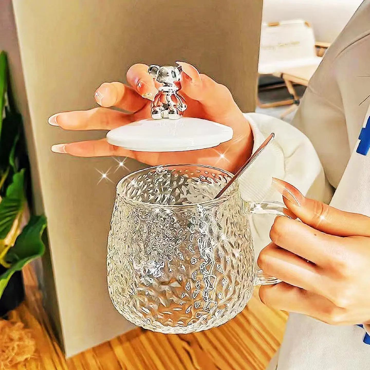 TAZA VIDRIO KAWAI OSITO + CUCHARITA 3