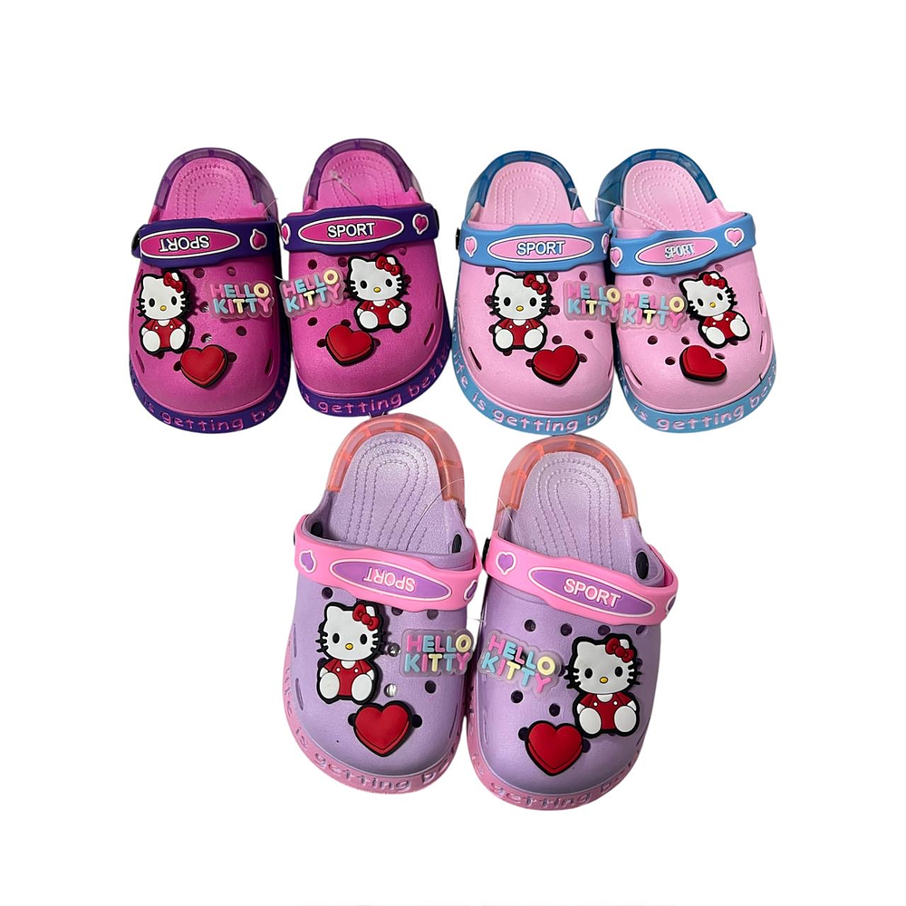 CHALAS TIPO CROCS CHARMS HELLO KITTY CON LUCES 