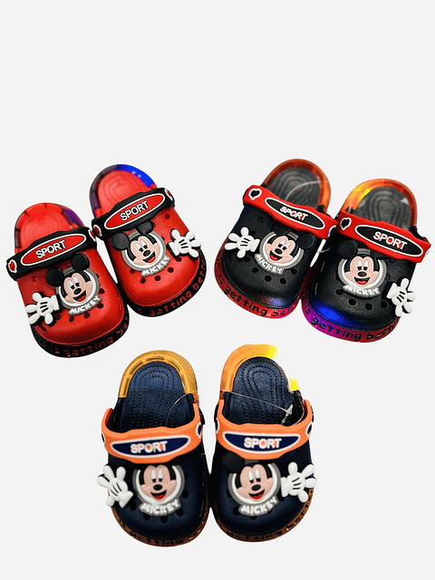 CHALA TIPO CROCS CHARMS MICKEY MOUSE CON LUCES 
